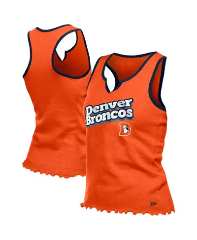 New Era Women's Orange Denver Broncos Lettuce Hem Notch Neck Tri-blend Tank Top In Orange