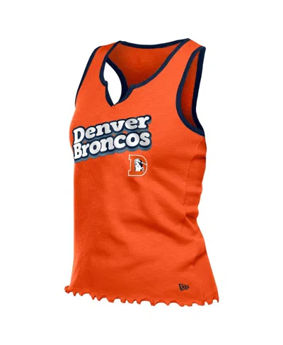New Era Women's Orange Denver Broncos Lettuce Hem Notch Neck Tri-blend Tank Top In Orange