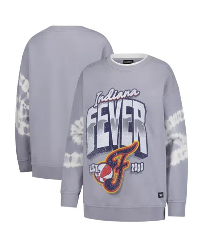 The Wild Collective Gray Indiana Fever Double Collar Fleece Pullover Sweatshirt In Gray