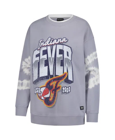 The Wild Collective Gray Indiana Fever Double Collar Fleece Pullover Sweatshirt In Gray