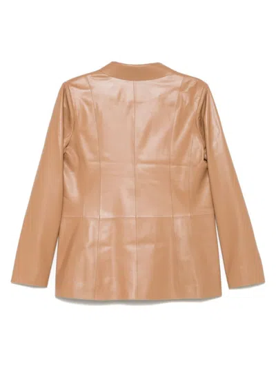 Desa 1972 Tailored Leather Blazer With Structured Shoulders In Brown