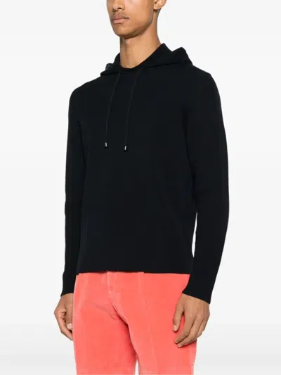 Drumohr Black Hoodie With Ribbed Texture In Black