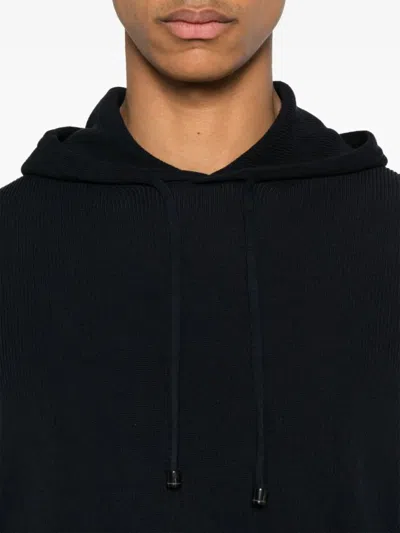 Drumohr Black Hoodie With Ribbed Texture In Black