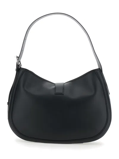 Alexander Mcqueen Black Shoulder Bag With Adjustable Shoulder Strap And T Buckle Closure On The Front In Leather Woman