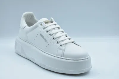Woolrich White Lace-up Sneakers With Platform Sole In Blue