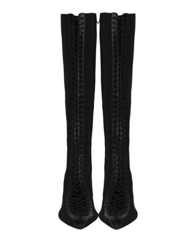 Givenchy Lace-up Knee-high Knit Boots In Black