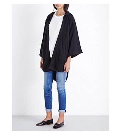 Basic Terrain Kimono Sleeve Cotton Hoody In Black