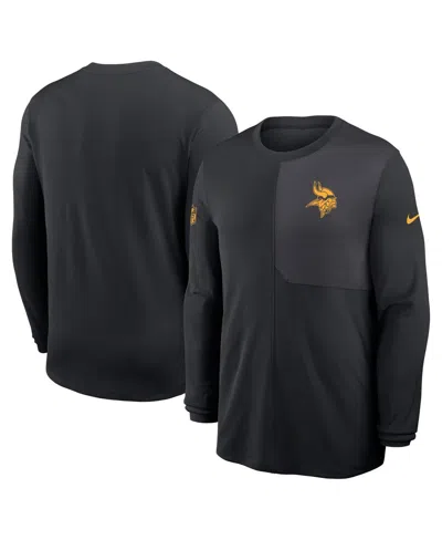 Nike Men's Black Minnesota Vikings Sideline Coach Uv Performance Long Sleeve T-shirt In Black