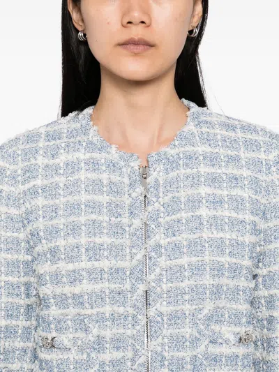 Versace Medusa Cropped Cotton-blend Tweed Jacket In Blue