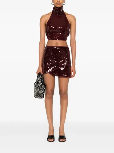 Oseree Marylin Sequin Halterneck Crop Top In Red