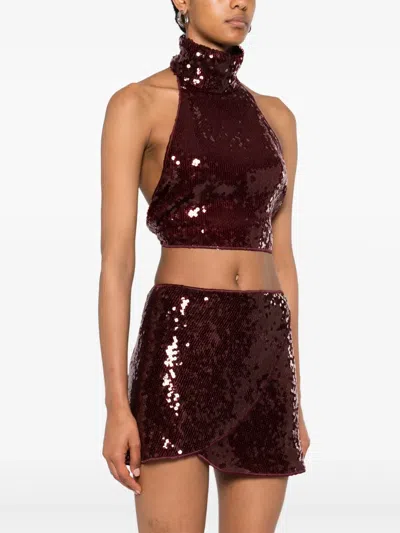 Oseree Marylin Sequin Halterneck Crop Top In Red