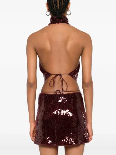 Oseree Marylin Sequin Halterneck Crop Top In Red