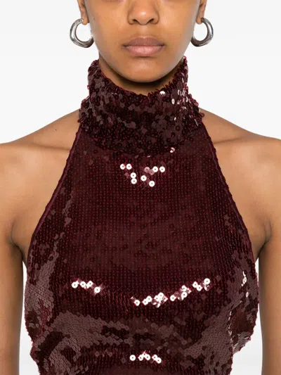 Oseree Marylin Sequin Halterneck Crop Top In Red