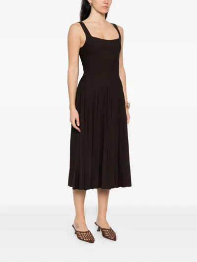 Staud Wells Pleated Cotton-blend Poplin Midi Dress In Black