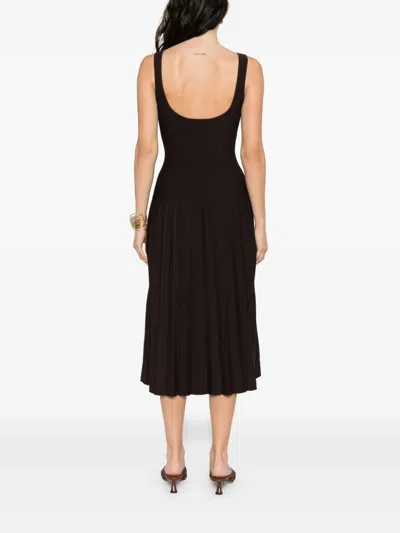 Staud Wells Pleated Cotton-blend Poplin Midi Dress In Black