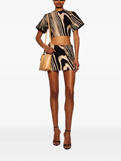 David Koma Zebra-print Side-zip Mini Skirt In Brown