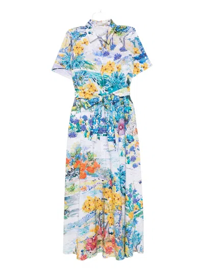 Mary Katrantzou Satin Como Shirt Midi Dress In Blue