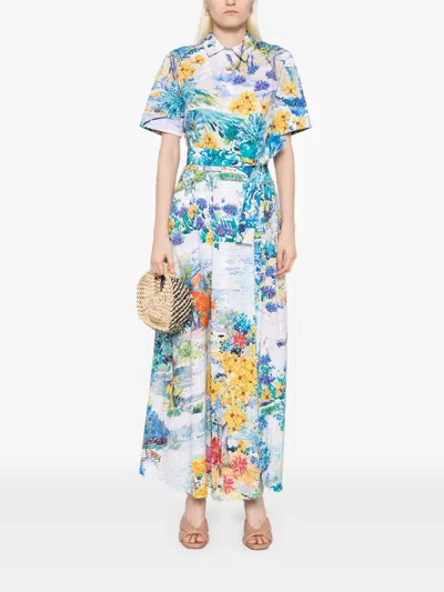 Mary Katrantzou Satin Como Shirt Midi Dress In Blue