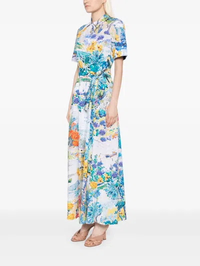 Mary Katrantzou Satin Como Shirt Midi Dress In Blue