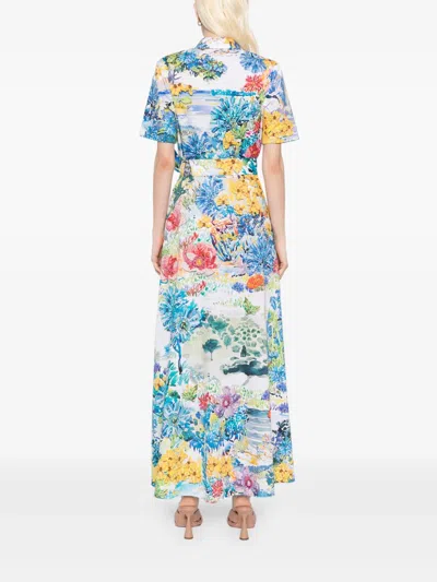 Mary Katrantzou Satin Como Shirt Midi Dress In Blue