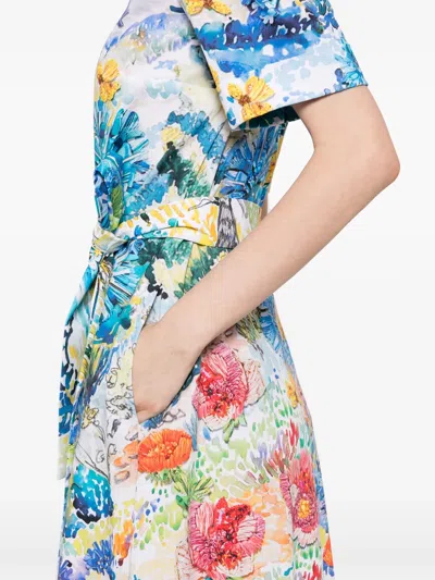 Mary Katrantzou Satin Como Shirt Midi Dress In Blue
