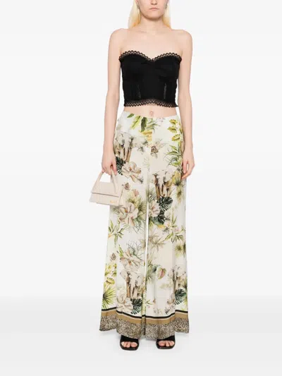 Elie Saab Savannah-print Chiffon Pants In White