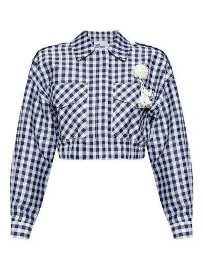 Self-portrait Check-print Pom-pom Jacket In Blue