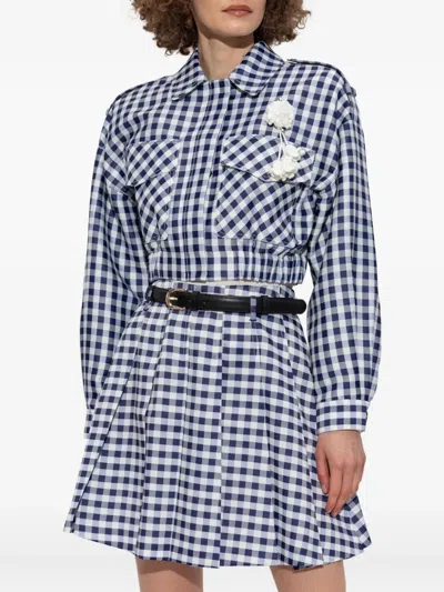 Self-portrait Check-print Pom-pom Jacket In Blue