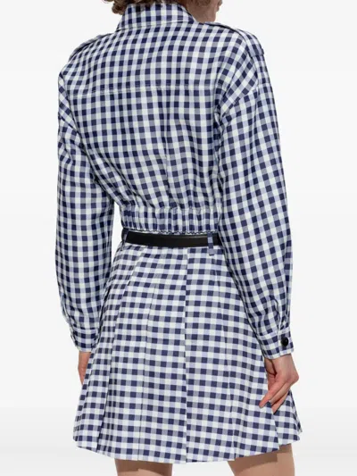 Self-portrait Check-print Pom-pom Jacket In Blue