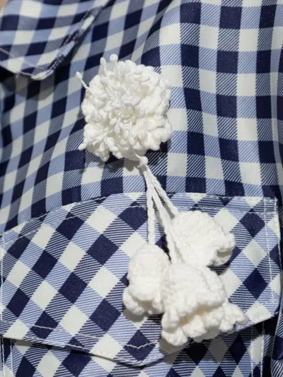 Self-portrait Check-print Pom-pom Jacket In Blue