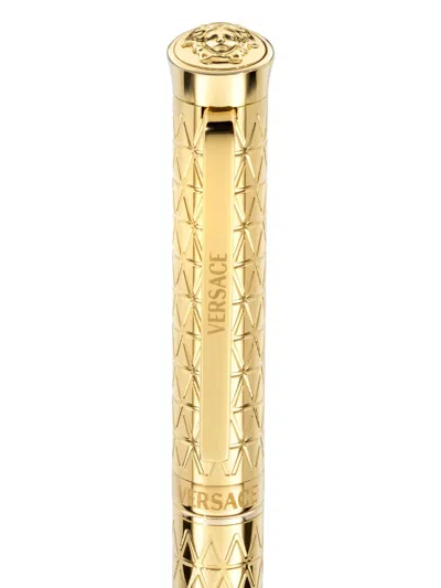 Versace Gold Plated Ball Point Pen In Gold