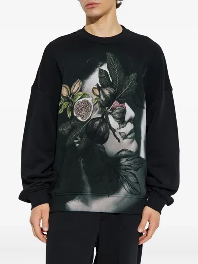 Emporio Armani Fig-print Crew-neck Sweatshirt In Black