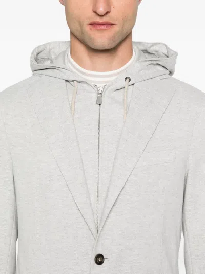 Eleventy Hooded Single-breasted Blazer In Gray