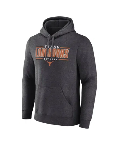 Fanatics Men's Heather Charcoal Texas Longhorns Horizontal Block Fleece Pullover Hoodie In Gray
