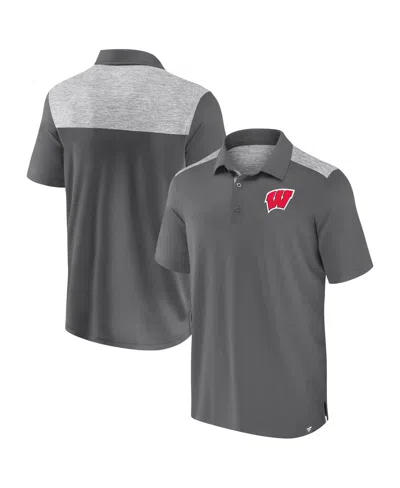 Fanatics Men's Gray Wisconsin Badgers Iconic Brushed Blocked Polo Shirt In Gray