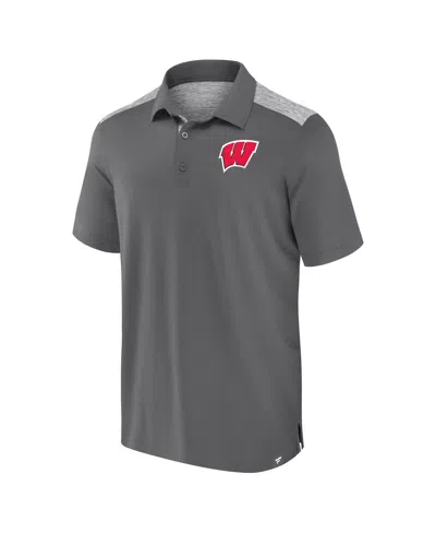 Fanatics Men's Gray Wisconsin Badgers Iconic Brushed Blocked Polo Shirt In Gray