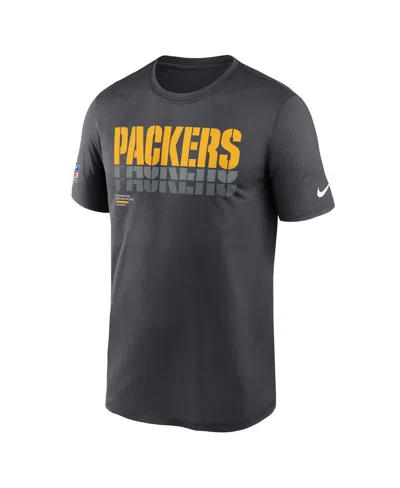 Nike Men's Charcoal Green Bay Packers Wordmark Block Sideline Legend Performance T-shirt In Black