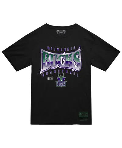 Mitchell & Ness Men's Black Milwaukee Bucks Worldwide Collection Glow Up T-shirt In Black