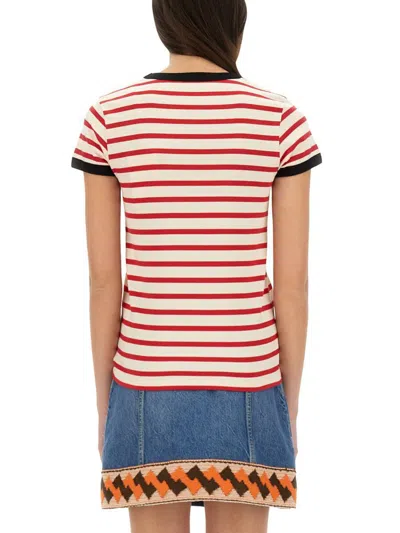 Valentino Women Ivory Striped Jersey Embroidered T-shirt In Multi