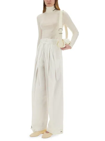 Jil Sander Elasticated Waistband Pleated Trousers In White