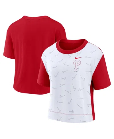 Nike Women's Red/white Philadelphia Phillies Line Up High Hip Fashion T-shirt In Red