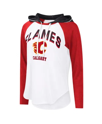 G-iii 4her By Carl Banks Women'sâ White Calgary Flames Vip Raglan Long Sleeve Hoodie T-shirt In Multi