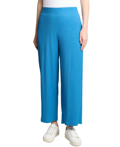 Jones New York Petite Textured Pull-on Wide-leg Pants In Blue