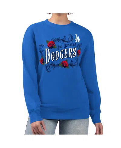 G-iii 4her By Carl Banks Women's Royal Los Angeles Dodgers Retro Roses Fleece Pullover Sweatshirt In Blue