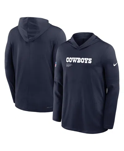 Nike Navy Dallas Cowboys Sideline Pure Fury Performance Long Sleeve Hoodie T-shirt In Black