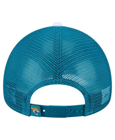 New Era Men's White/teal Jacksonville Jaguars Color-block 9forty A-frame Trucker Adjustable Hat