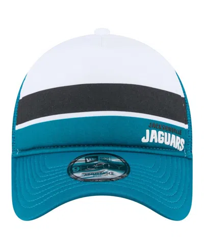 New Era Men's White/teal Jacksonville Jaguars Color-block 9forty A-frame Trucker Adjustable Hat