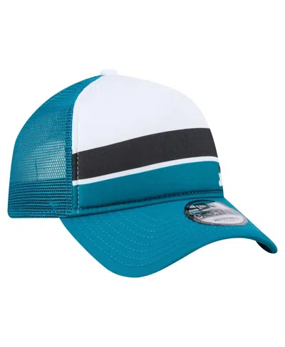 New Era Men's White/teal Jacksonville Jaguars Color-block 9forty A-frame Trucker Adjustable Hat