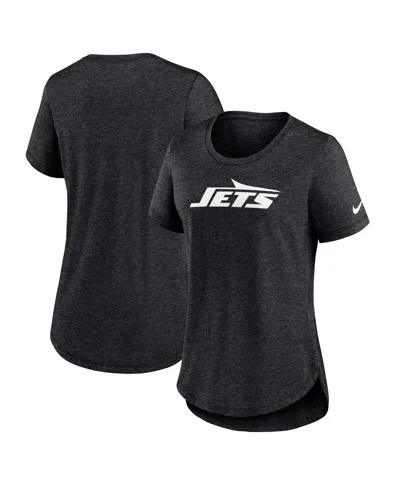 Nike Women's Heather Black New York Jets Tri-blend Fashion T-shirt In Black