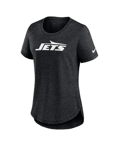 Nike Women's Heather Black New York Jets Tri-blend Fashion T-shirt In Black